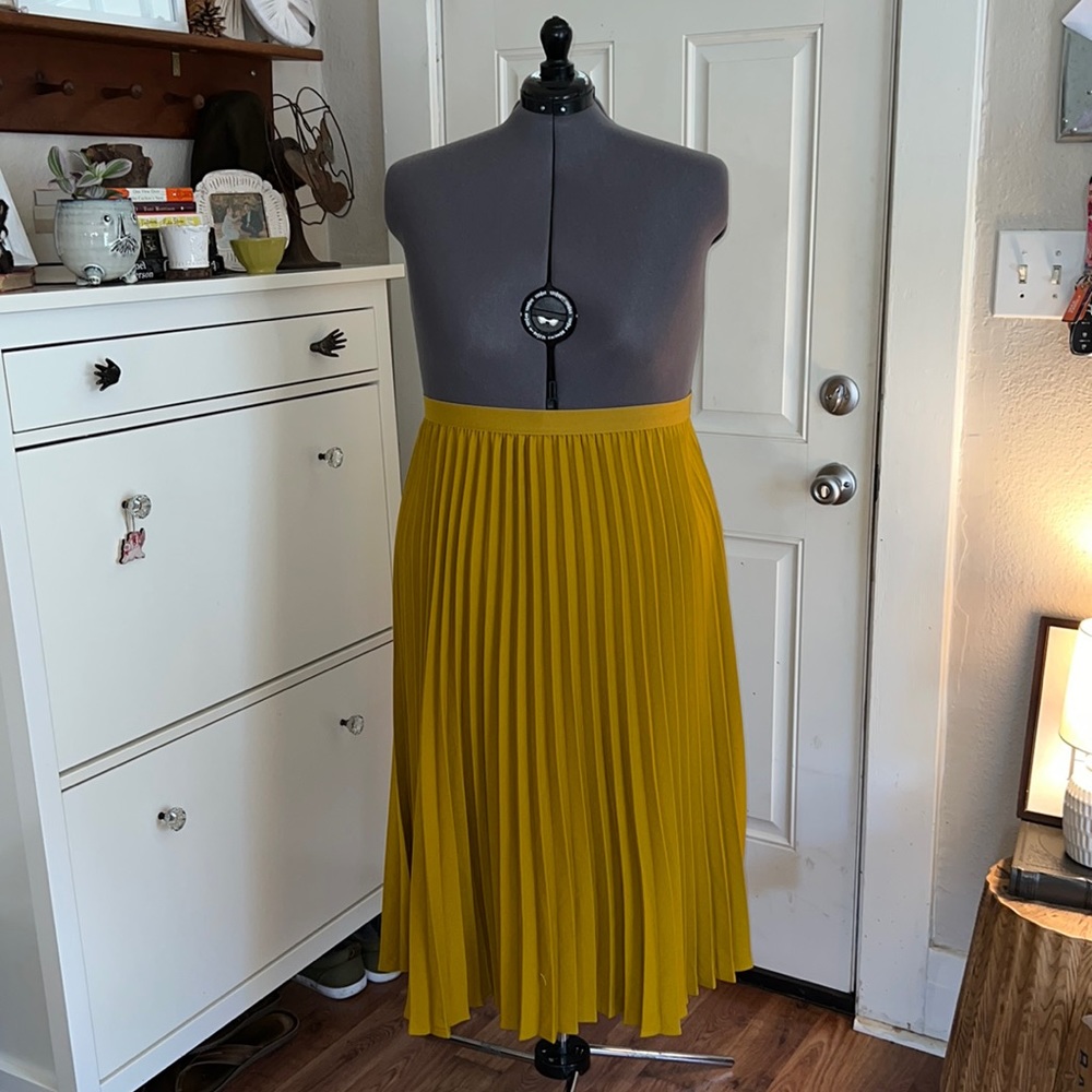 a new day Mustard Yellow Pleated Midi Skirt